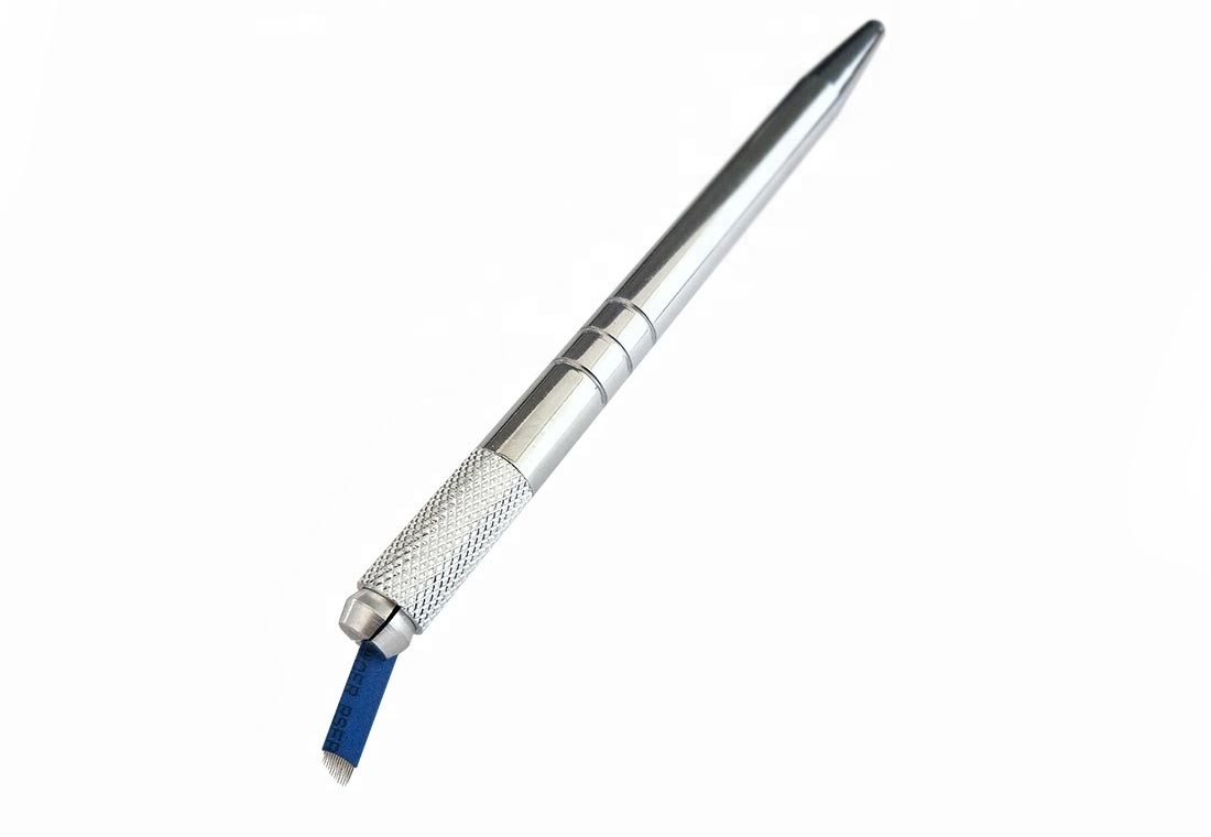 قلم يدوي معدني أحادي الجانب لوشم الحاجب وتحديد الخطوط العريضة ، قلم يدوي فضي للماكياج الدائم